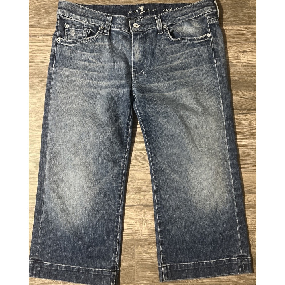 7 For All Mankind Vintage Crop Dojo Blue Jean Low Rise Medium Wash Sz 32 (34x20) - Picture 6 of 11